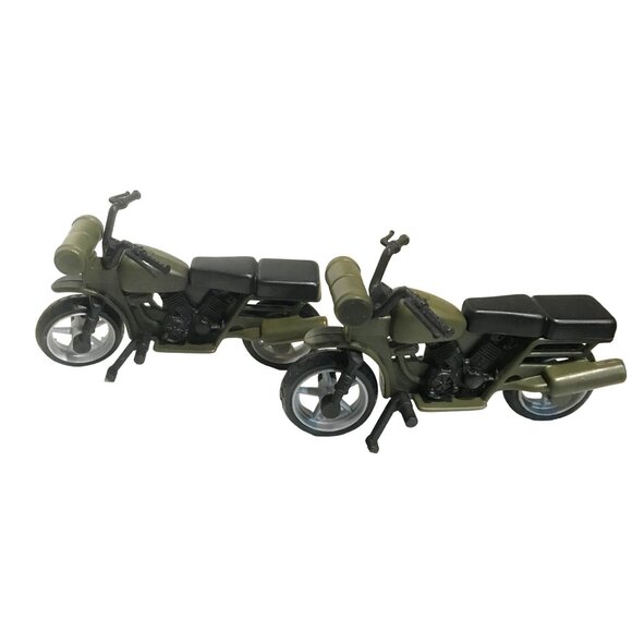 Pair Of Vintage Green Toy Military Motorcycles for Action Figures - Picture 2 of 15